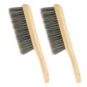 2 Pcs Broom Brush Soft Bristles with Handle for Fireplace Sofa, Gray
