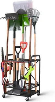 Garage Garden Tool Organizer with Wheels and Racks