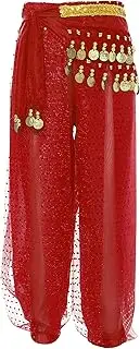 [Jhaoyu] Kids Girls Belly Dance Harem Pants With Hip Scarf Shiny Dance Trousers Arabic Costume Halloween Cosplay Outfit