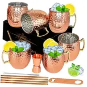 LINALL Moscow Mule Copper Mugs- Set of 6 Copper Plated Stainless Steel 6 Pack
