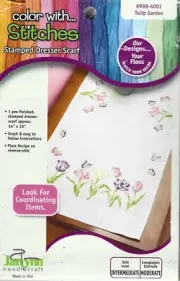 Janlynn Stamped for Embroidery Tulip Garden 14x35 Table Runner Dresser Scarf New