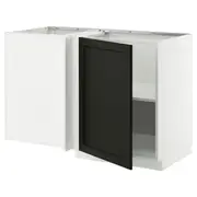 METOD corner base cabinet with shelf, white/Lerhyttan black stained, 128x68x80 cm