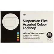 Keji Foolscap Suspension File Assorted Colours 20 Pack
