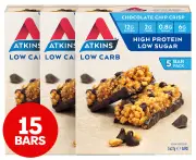 3 x 5pk Atkins Low Carb Protein Bars Chocolate Chip Crisp