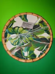 SET 4 TOMMY BAHAMA BAMBOO DINNER PLATES NEW HAWAIIAN TROPICAL PALM LEAF TIKI BAR