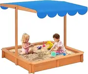 Kidbot 118cm Kids Sandpit Box Canopy Outdoor Toys Sand Pit Children Play Station Wooden Set Ground Cover Beach Shade Seat Board Backyard Center