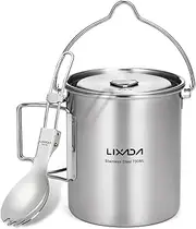 750ml Stainl Steel Pot Portable Water Mug Cup with Lid and Foldable Handle Camping Cooking Picnic