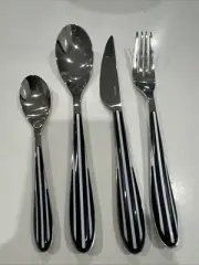 Bugatti Stainless Steel Cutlery Zebra Brand New 24 Piece Set - Black