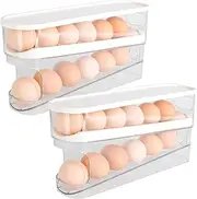 CANAANIN Egg Holder for Fridge Egg Rack Egg Holder Refrigerator Organizers and Storage Container Space Double Layer Auto Rolling (2 Pack)