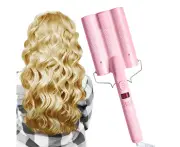 WSECOMM 3 Barrel Curling Iron Wand 35mm Hair Curler Waver Temperature Adjustable Ceramic Hair Curling Iron Pink