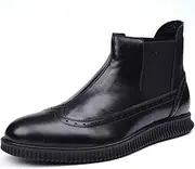 [Generic] Ankle Boots for Men Chelsea Boot Easy CareGenuine Leather Pull On Carving Easy Care Solid Color Wingtip Round Toe Outsole Men's Leather Shoes