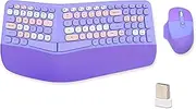 Wireless Ergonomic Keyboard and Mouse Combo, Split Keyboard, Stain-Resistant Comfortable PU Wrist Rest, Natural Typing, 2.4G Connectivity, Compatible with PC/Laptop (Purple)