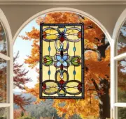 Tiffany Style Stained Glass Window Panel Suncatcher Victorian in Amber 15x26in