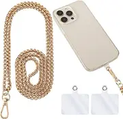 AOZUO Metal Phone Chain Holder, Universal Phone Lanyard Cell Phone Crossbody Neck Strap Anti Theft Detachable Mobile Phone Wrist Strap with Tether Pads Compatible with Most Smartphones, Gold