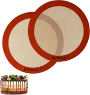 Round Silicone Baking Mats Set of 2,Silicone Mat for 9 Inch Cake Pan Pizza Pan,N