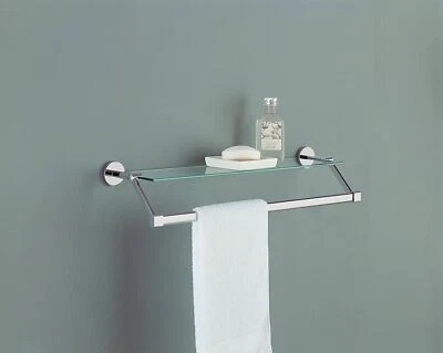 Glass Bathroom Shelf With Towel Rack Attached Combo Chrome Finish Shelving Float