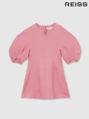 Reiss Pink Romy 13-14 yrs Linen Balloon-Sleeve Dress (F91364) | $150