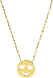 [JewelryWeb] 14k Yellow Gold Love Smiley Face Adjustable Necklace Rope Chain 46 Centimeters Chain-Necklace for Women and Men