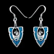 Southwestern Sterling Silver Wolf Arrowhead Turquoise Dangle Earrings