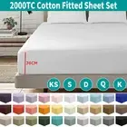 2000TC Cotton Deep Fitted Bed Sheet Set Single Double Queen King Size (No Flat)