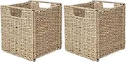 YRMT Seagrass Storage Basket Cube Organizer Set of 2 Woven Bins for Shelves Organizing Foldable Square Baskets for IKEA Kallax 12x12 in (Seagrass)