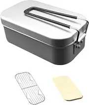 [zolyet] Portable Aluminum Alloy Lunch Box Camping Picnic Travel Food Storage Containers Hot-Proof Handle Lunchbox M Tin Set B