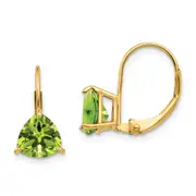 14k Yellow Gold 7mm Trillion Peridot Leverback Earrings