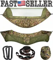Portable Single Camping Hammock with Automatic Pop-up Bug Net, Camo