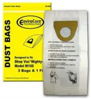 EnviroCare Vacuum Dust Bags for Shop Vac Mighty Mini - 3 Pack with Filter