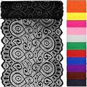 Swpeet 5 Yard by 7" Wide Black Lace Fabric Stretch Elastic, Trim Lace Ribbon, Elastic Sewing Trim Ribbon for Garment, Headbands, Wedding Bouquet Making DIY Crafts