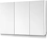 Cefito Bathroom Mirror Cabinet, Glass Vanity Wall Shaving Cabinets Storage Unit Shower Display Shelf Organiser Laundry Over Toilet Storages, with 3 Door Adjustable Shelves White