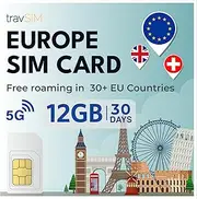 travSIM Europe SIM Card | 12 GB Mobile Data | Free Roaming in The UK, Switzerland and More Than 30 EU Countries | Plan on EU Data SIM is Valid for 30 Days