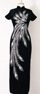 Traditional Chinese Cheongsam Qipao Dress with Pheonix Tail/peacock Print