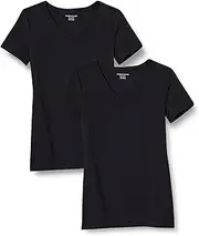 [Amazon Essentials] Women's Classic-Fit Short-Sleeve V-Neck T-Shirt, Pack of 2