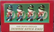 Vintage World BAZAARS Hand Painted Porcelain Snowmen Napkin Ring Set Of 4