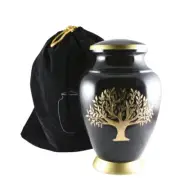 Black Urn With Etched Gold Tree of Life For Human Adult Ashes