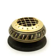 Burner - Black Brass Burner, Low Base, Feather Engraving, Net Top 1.25"Hx2.25"D