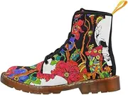 [Artsadd] Fashion Shoes Skull and Red Flower Lace Up Boots for Women