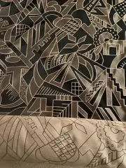 Black & Gold Abstract Geometric Design Jacquard Upholstery Fabric, by the yard