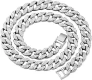 Luxury Iced Diamond CZ Silver Tone 15mm 24" Cuban Chain Necklace