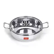 Stainless Steel Induction Compatible Kadhai Wok with Glass Lid 3 Litre