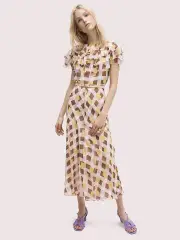 geo square silk ruffle dress