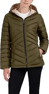 [HFX] Women's Short Lightweight Quilted Jacket Zipper Front Pockets Hood 25" Packable Puffer Coat