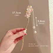 Floral Acrylic Alloy Hair Stick (various designs) Double Pink Flower - Light Gold - One Size