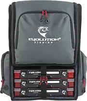 Evolution Fishing Largemouth 3.0 Tackle Backpack - Patent Pending Modular Dividers, Rod Holders, Heavy Duty Fishing Backpack, Includes Quiklatch Tackle Trays