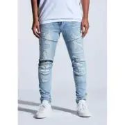 Crysp Denim Men's Bart Moto Distressed Rips Skinny Fit Stretch Denim 30,36,38.