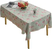 YEESSION Floral Print Rectangle Tablecloth 60 x 84 Inch Stain Resistant and Waterproof Wine Table Cover for Kitchen Dining Indoor Outdoor Buffet Tabletop Decoration (Light Green)
