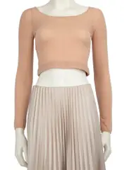 Beige Logo Embroidered Mesh Top