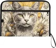 YMXFXP Expandable Filing Folder Cat Flower Gold Cute, 13-Pocket Funny Cute Design with Sticky Labels, A4 Letter Size Document Organizer for Office, School, Boys, Girls
