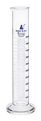 Eisco Labs 500ml Graduated Cylinder, Class A - Blue Graduations, Round Base